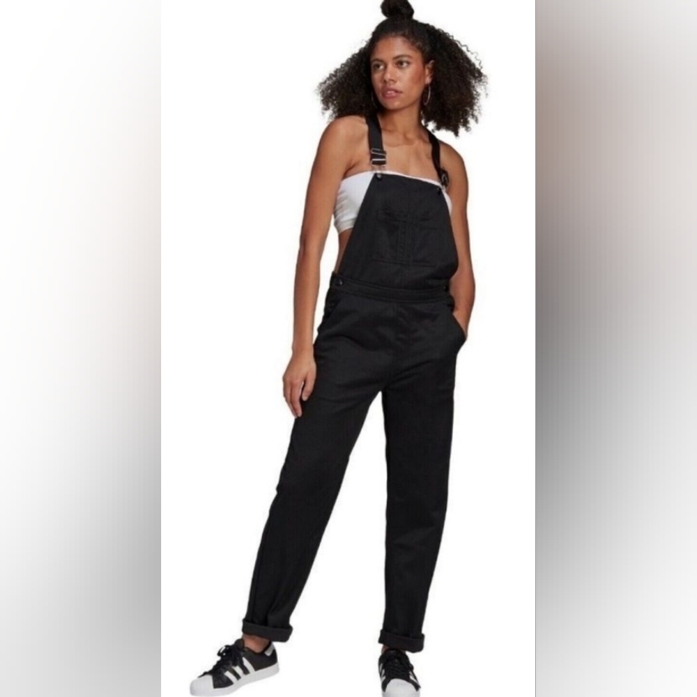 ADIDAS Originals Hip Black R.Y.V. Sporty Dress Up Dungarees Overalls Pants S EUC